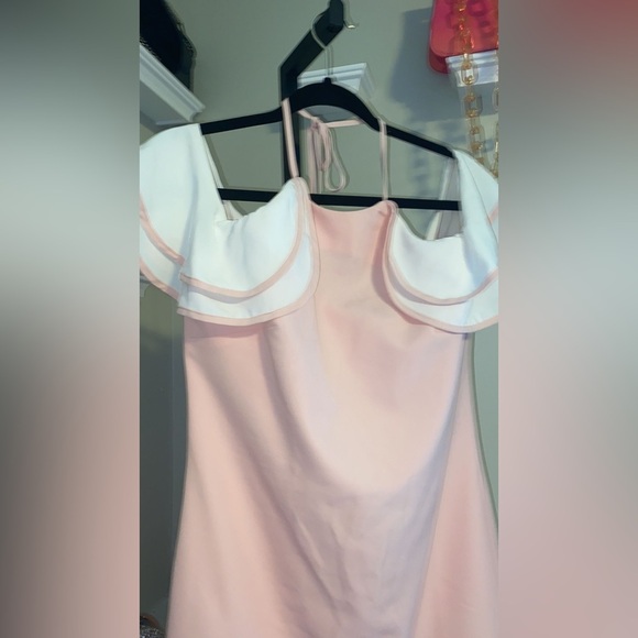 La Pateau Women's Mini Dress with Ruffled Sleeves - White & Pink - Picture 4 of 7